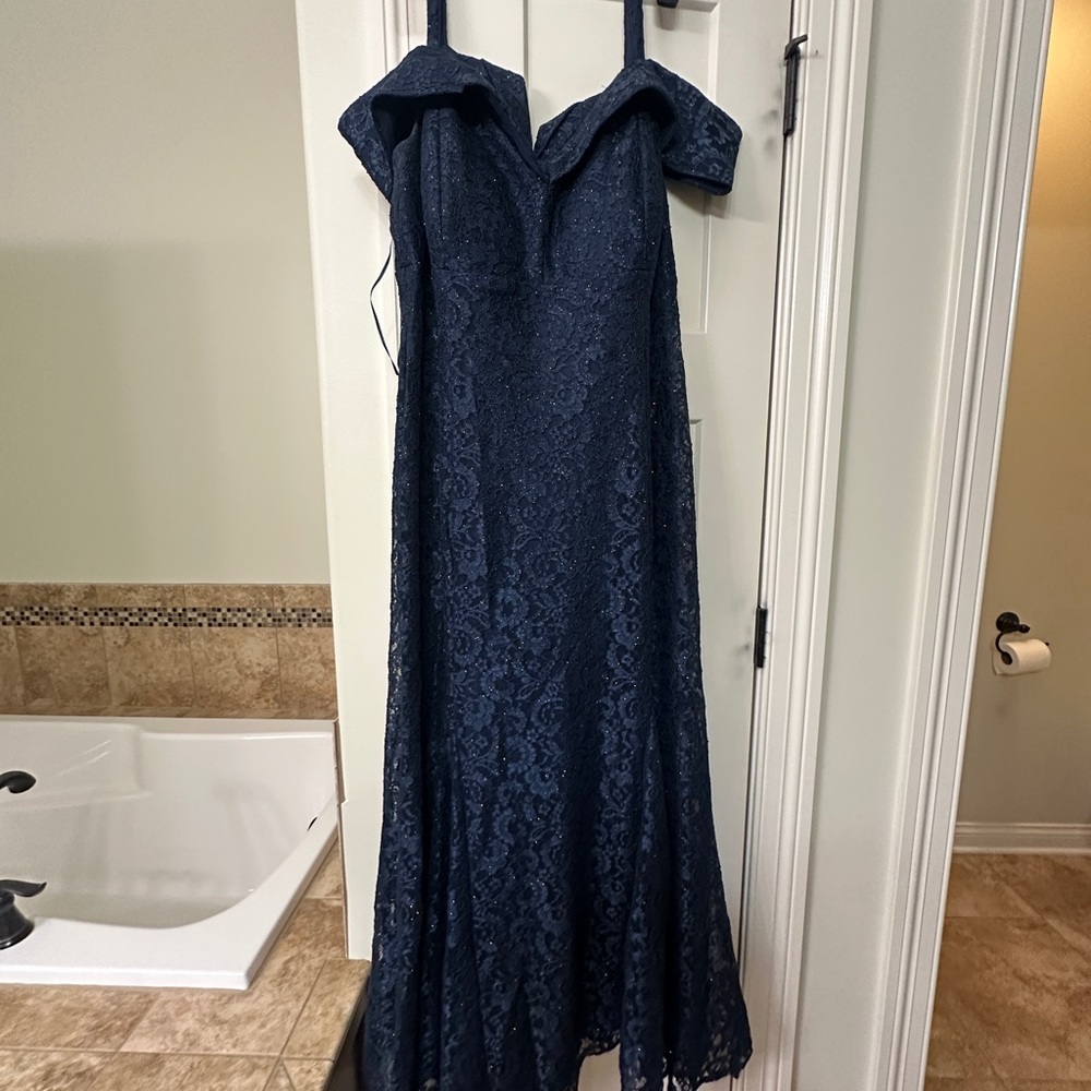 R&M Richards Strapless Navy Lace Dress